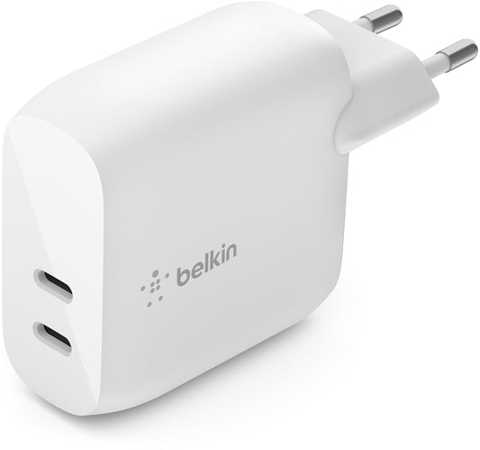Belkin BoostCharge Dual hálózati töltő, 40W, 3A, 2 x USB-C, Fehér WCB006vfWH