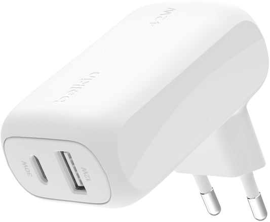 Belkin BoostCharge Dual hálózati töltő, 42W, 3A, 1 x USB-A - 1 x USB-C, Fehér WCB009vfWH