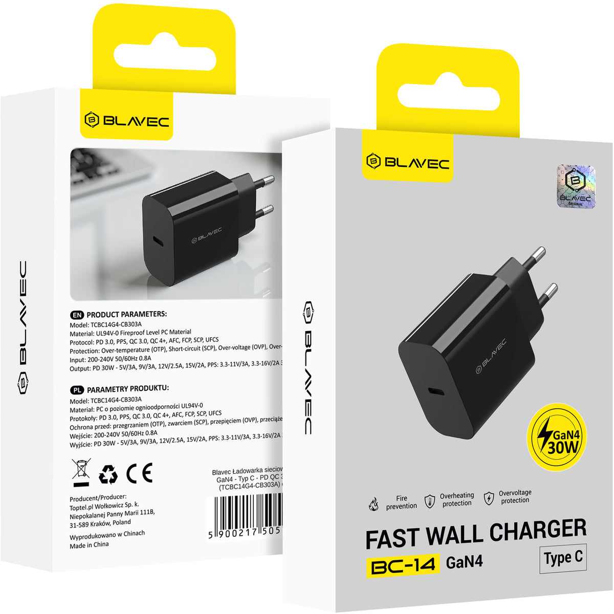 Blavec BC-14 hálózati töltő, 30 W, 3 A, 1 × USB-C, fekete