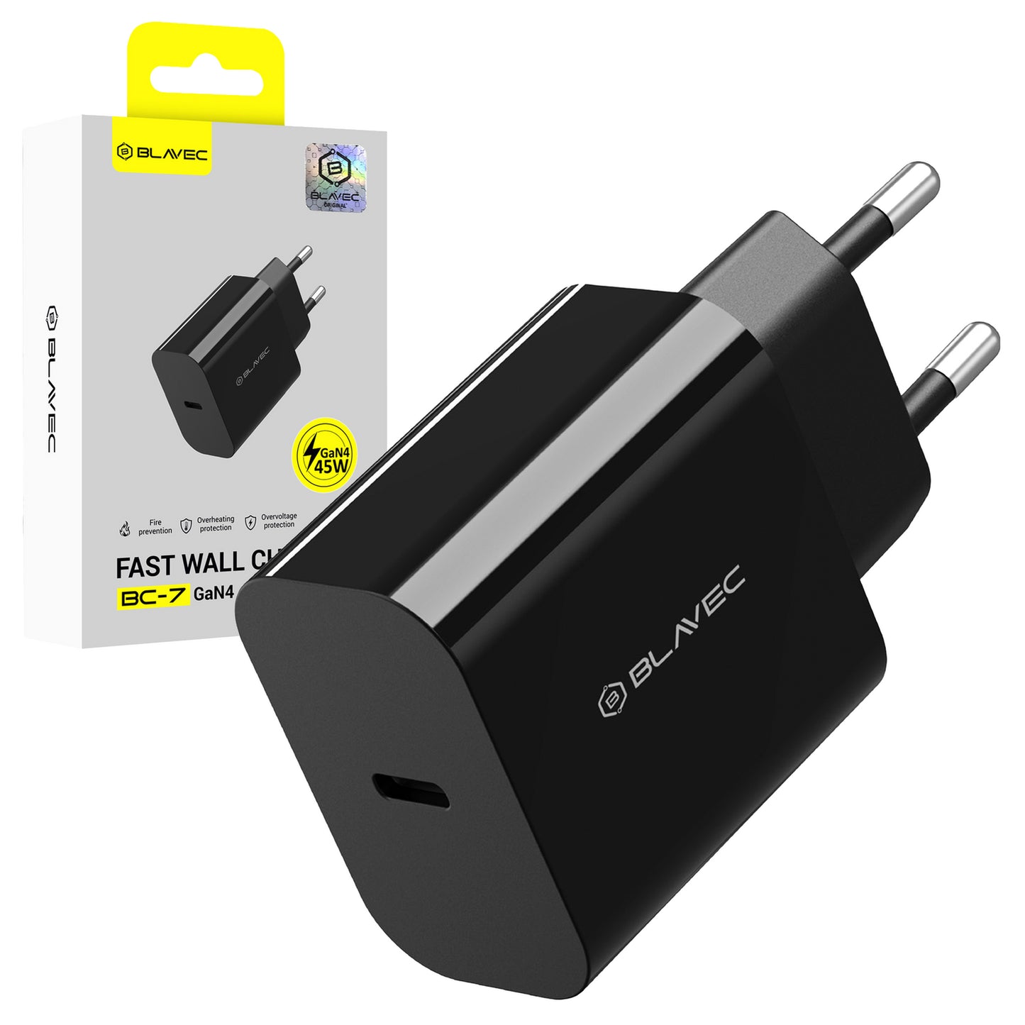 Blavec BC-7 Network Charger, 45W, 3A, 1 x USB-C, Black