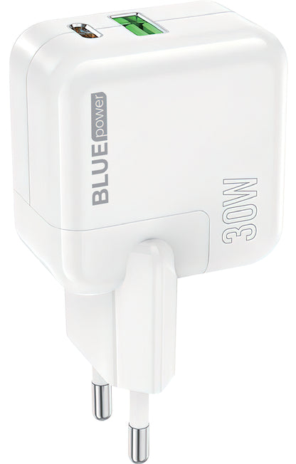 BLUE Power BC111A hálózati töltő, 30W, 3A, 1 x USB-A - 1 x USB-C, Fehér