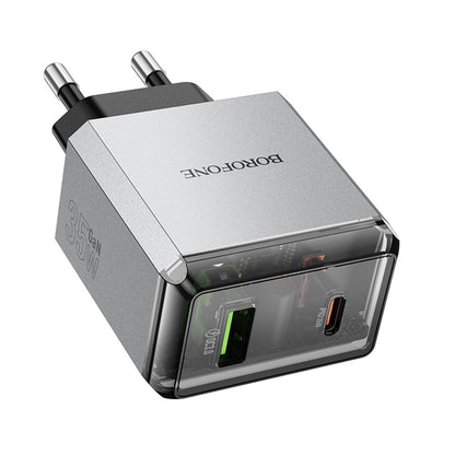 Borofone BN20 Lena Network Charger, 35W, 3A, 1 x USB-A - 1 x USB-C, Grey