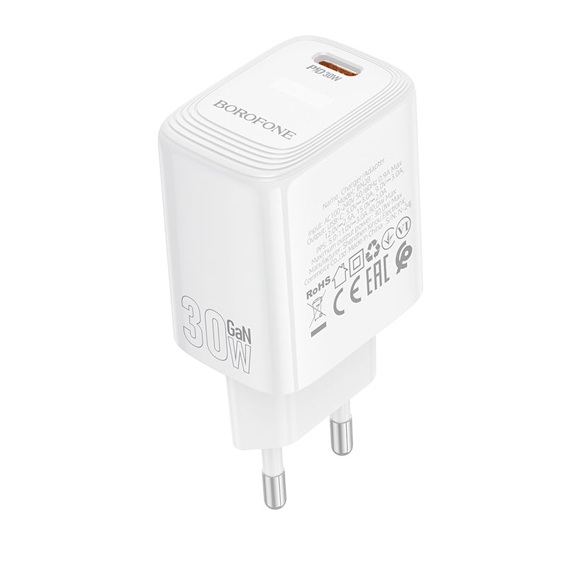 Borofone BN28 Fuente hálózati töltő, 30W, 3A, 1 x USB-C, Fehér