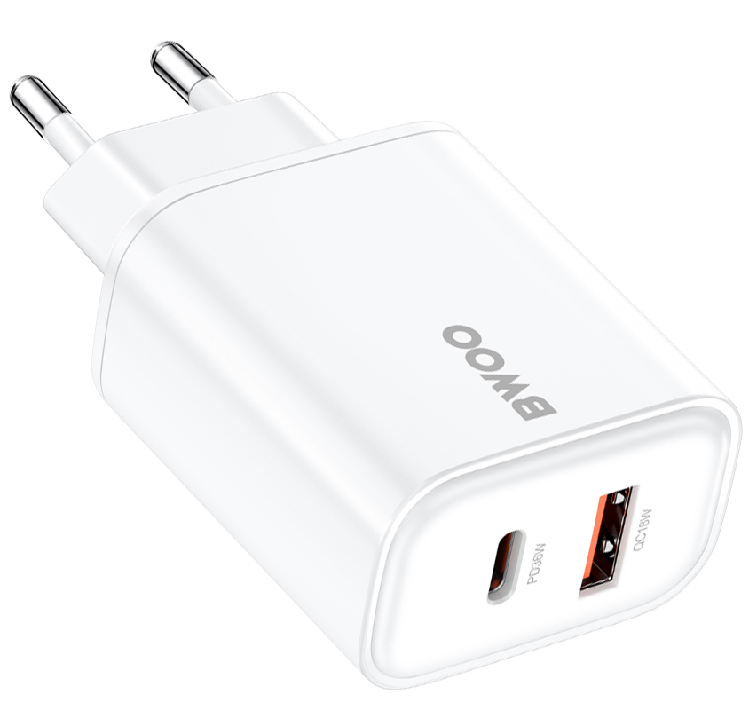 BWOO CDA207 hálózati töltő, 36W, 3A, 1 x USB-A - 1 x USB-C, Fehér