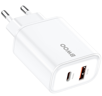 BWOO CDA207 hálózati töltő, 36W, 3A, 1 x USB-A - 1 x USB-C, Fehér
