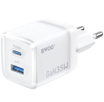 BWOO CDA222 hálózati töltő, 35W, 3A, 1 x USB-A - 1 x USB-C, Fehér