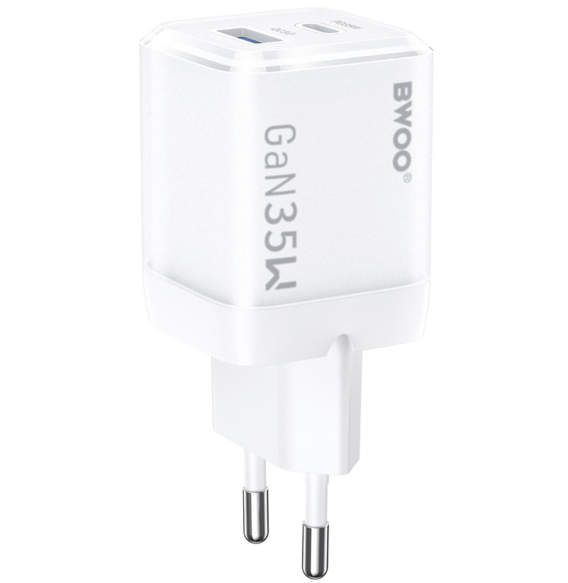 BWOO CDA222 hálózati töltő, 35W, 3A, 1 x USB-A - 1 x USB-C, Fehér