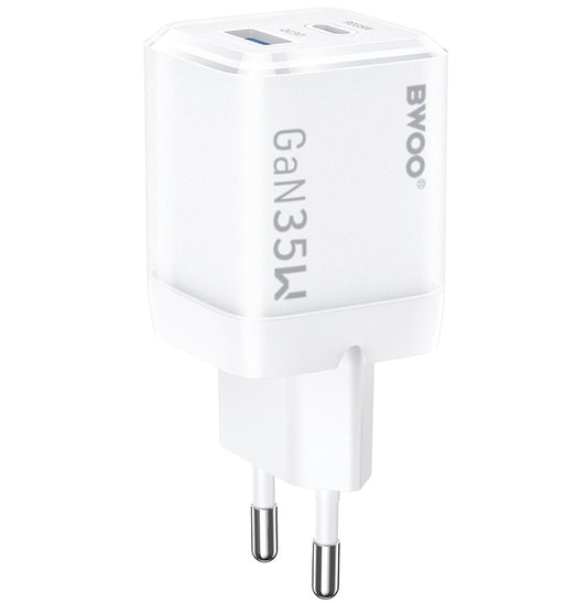 BWOO CDA222 hálózati töltő, 35W, 3A, 1 x USB-A - 1 x USB-C, Fehér