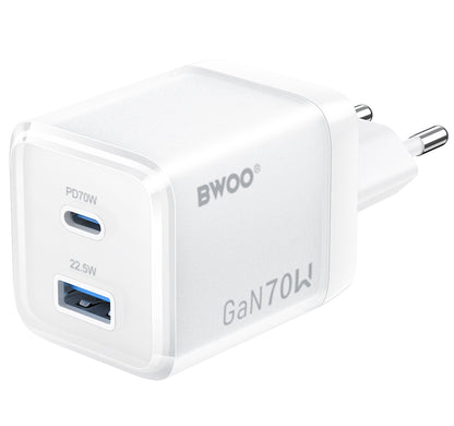 BWOO CDA224 hálózati töltő, 70W, 3.25A, 1 x USB-A - 1 x USB-C, Fehér