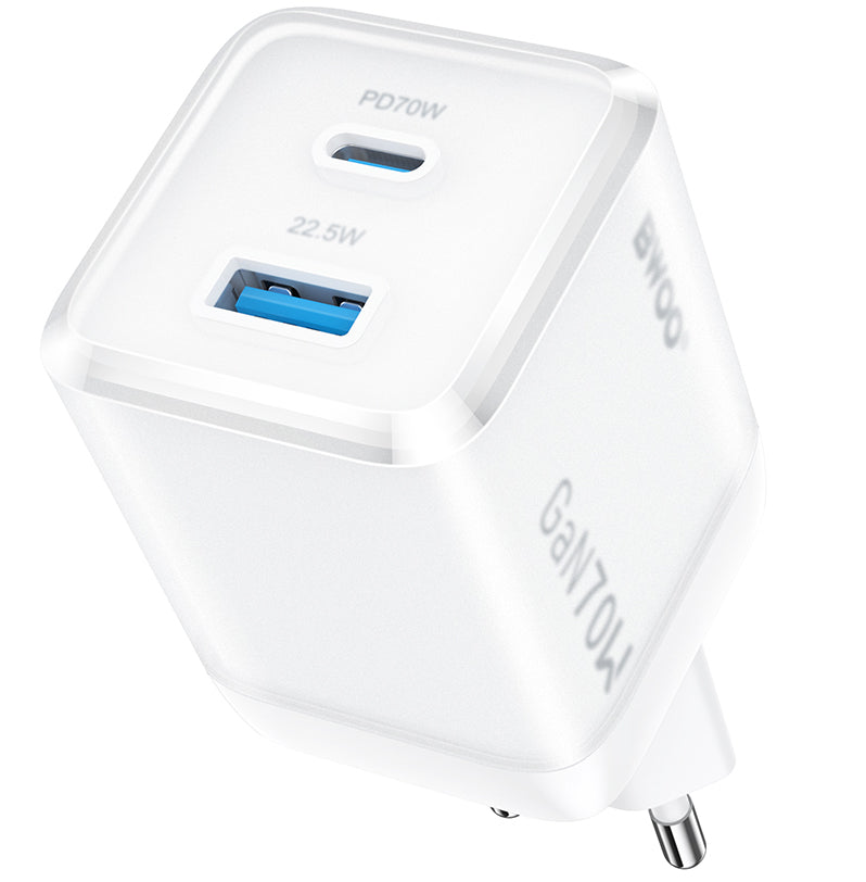BWOO CDA224 hálózati töltő, 70W, 3.25A, 1 x USB-A - 1 x USB-C, Fehér
