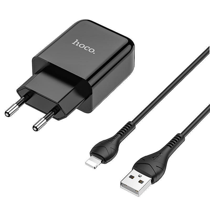 Hálózati töltő Lightning kábellel HOCO N2, 10W, 2A, 1 x USB-A, Fekete