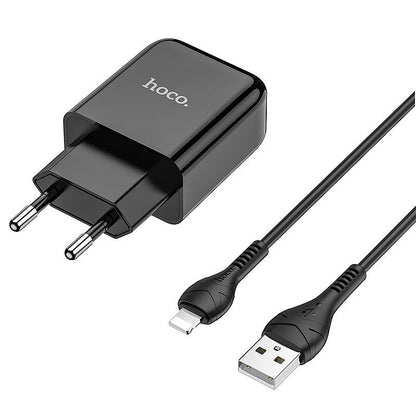 Hálózati töltő Lightning kábellel HOCO N2, 10W, 2A, 1 x USB-A, Fekete