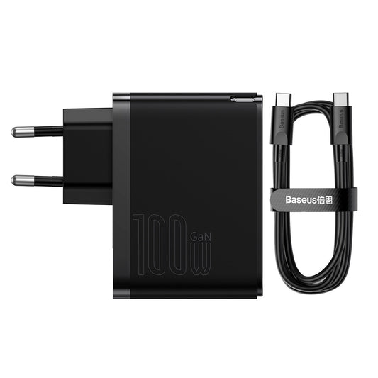 Baseus GaN5 Pro USB-C hálózati töltő kábellel, 100W, 3A, 1 x USB-A - 1 x USB-C, Fekete CCGP090201