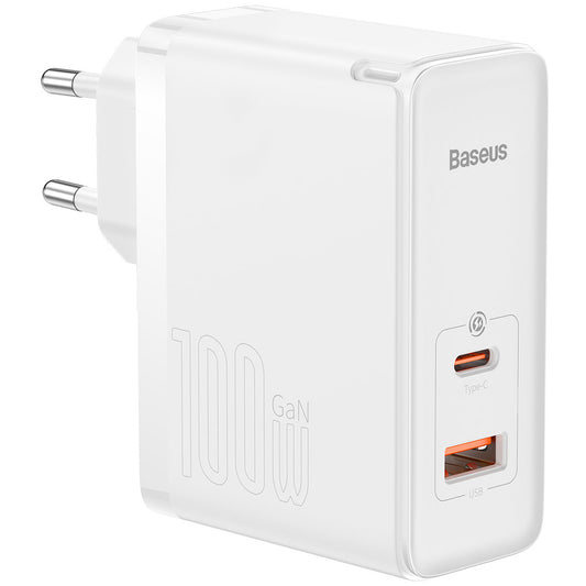Baseus GaN5 Pro USB-C hálózati töltő kábellel, 100W, 3A, 1 x USB-A - 1 x USB-C, Fehér CCGP090202