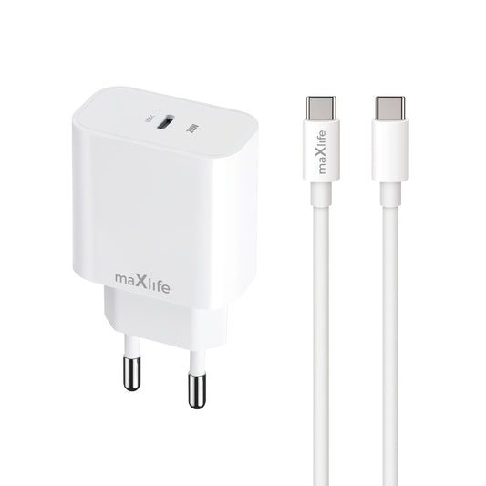 MaXlife MXTC-06-20C USB-C Kábeles Hálózati Töltő, 20W, 3A, 1 x USB-C, Fehér