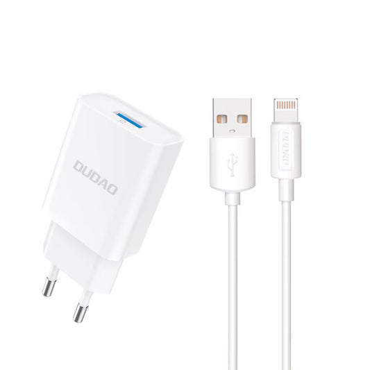 Hálózati töltő Lightning kábellel Dudao A4EU, 10W, 2.1A, 1 x USB-A, Fehér