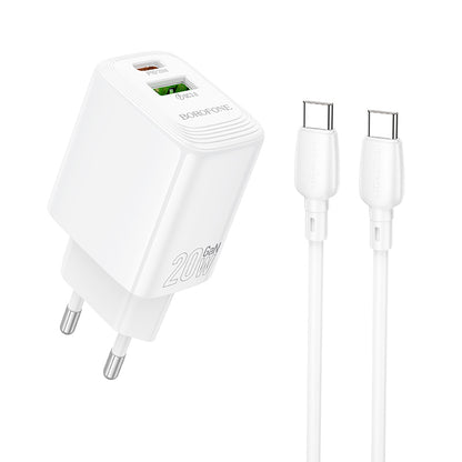 Hálózati töltő USB-C kábellel Borofone BN27 Fuente, 20W, 3A, 1 x USB-A - 1 x USB-C, Fehér