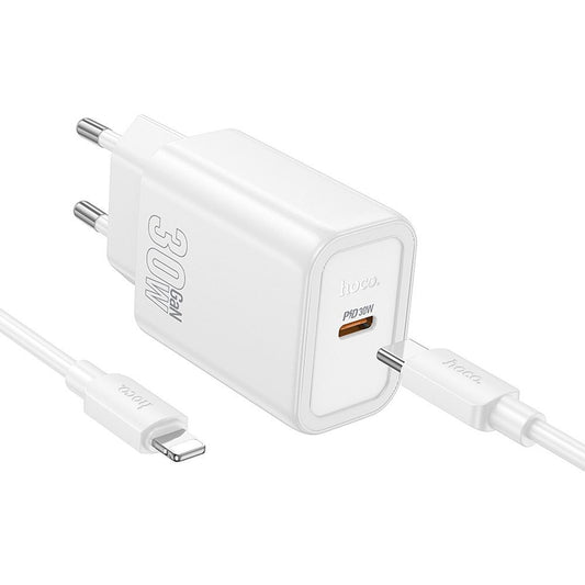 Hálózati töltő Lightning kábellel HOCO N62, 30W, 3A, 1 x USB-C, Fehér