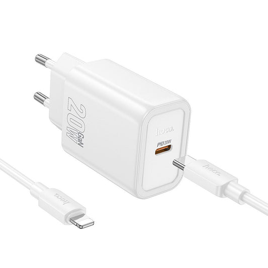 HOCO N60 hálózati töltő Lightning kábellel, 20W, 3A, 1 x USB-C, Fehér