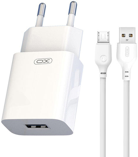 XO Design L99 mikroUSB kábellel ellátott hálózati töltő, 12W, 2.4A, 1 x USB-A, Fehér