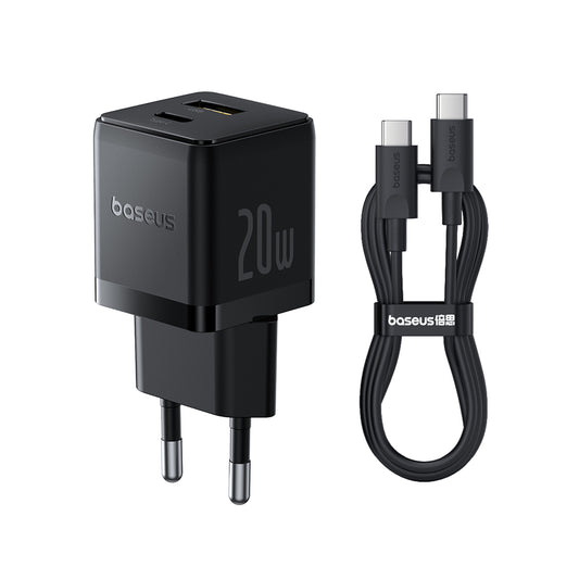 Baseus Palm USB-C hálózati töltő kábellel, 20W, 3A, 1 x USB-A - 1 x USB-C, Fekete P10111608113-01