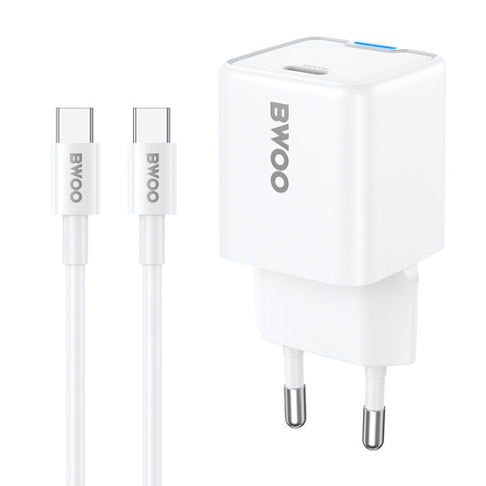 Hálózati töltő USB-C kábellel BWOO CDA211, 30W, 3A, 1 x USB-C, Fehér