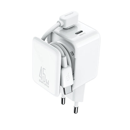 Hálózati töltő USB-C kábellel Joyroom JR-TCL05, 45W, 3A, 2 x USB-C, Fehér