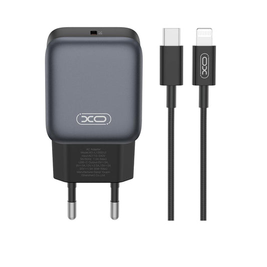 Hálózati töltő Lightning kábellel XO Design L155, 30W, 3A, 1 x USB-C, Fekete