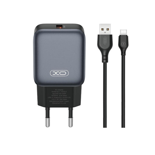 Hálózati töltő USB-C kábellel XO Design L152, 18W, 3A, 1 x USB-A, Fekete