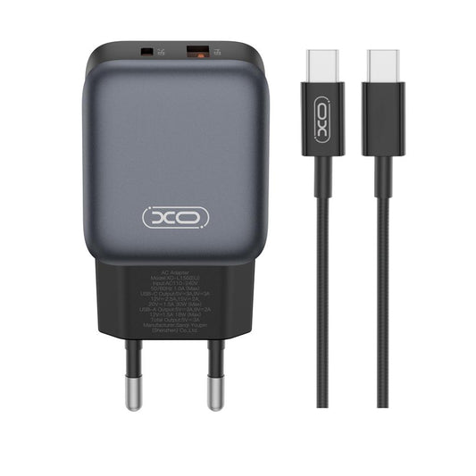 Hálózati töltő USB-C kábellel XO Design L156, 30W, 3A, 1 x USB-A - 1 x USB-C, Fekete