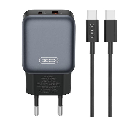 Hálózati töltő USB-C kábellel XO Design L154, 20W, 3A, 1 x USB-A - 1 x USB-C, Fekete