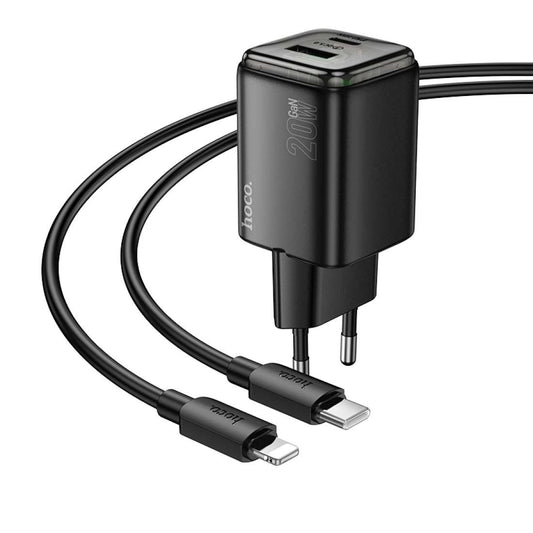 Hálózati töltő Lightning kábellel HOCO N52, 20W, 3A, 1 x USB-A - 1 x USB-C, Fekete