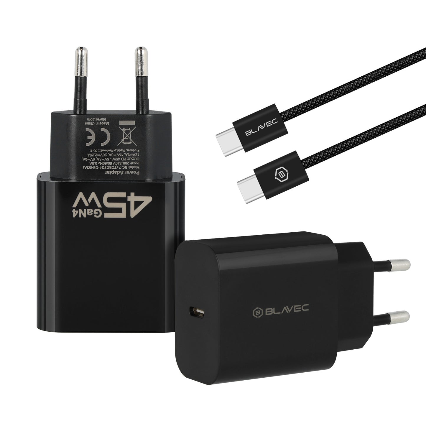 Hálózati töltő USB-C kábellel Blavec BC-7, 45W, 3A, 1 x USB-C, Fekete