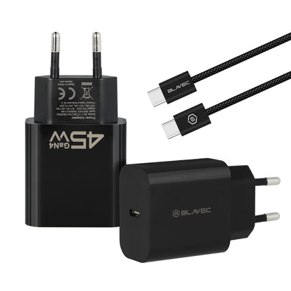Hálózati töltő USB-C kábellel Blavec BC-7, 45W, 3A, 1 x USB-C, Fekete