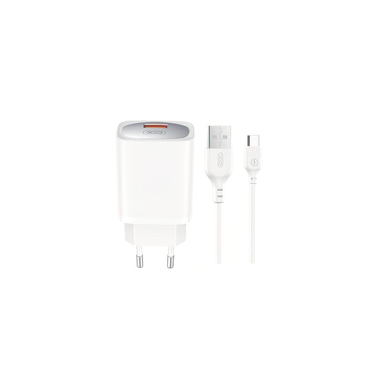 Hálózati töltő USB-C kábellel XO Design CE19, 18W, 3A, 1 x USB-A, Fehér
