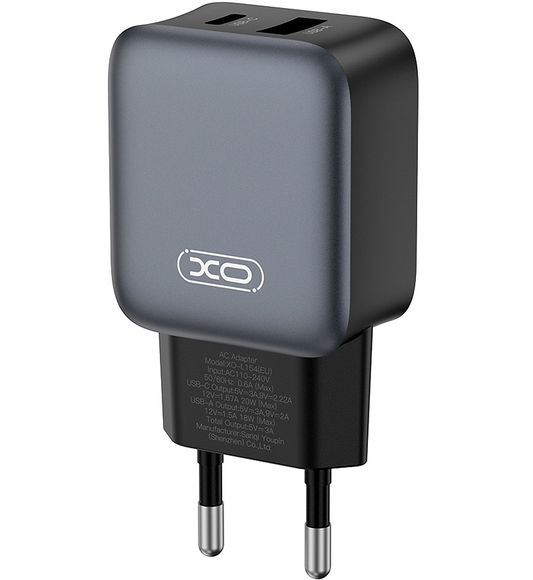 Hálózati töltő Lightning kábellel XO Design L154, 20W, 3A, 1 x USB-A - 1 x USB-C, Fekete