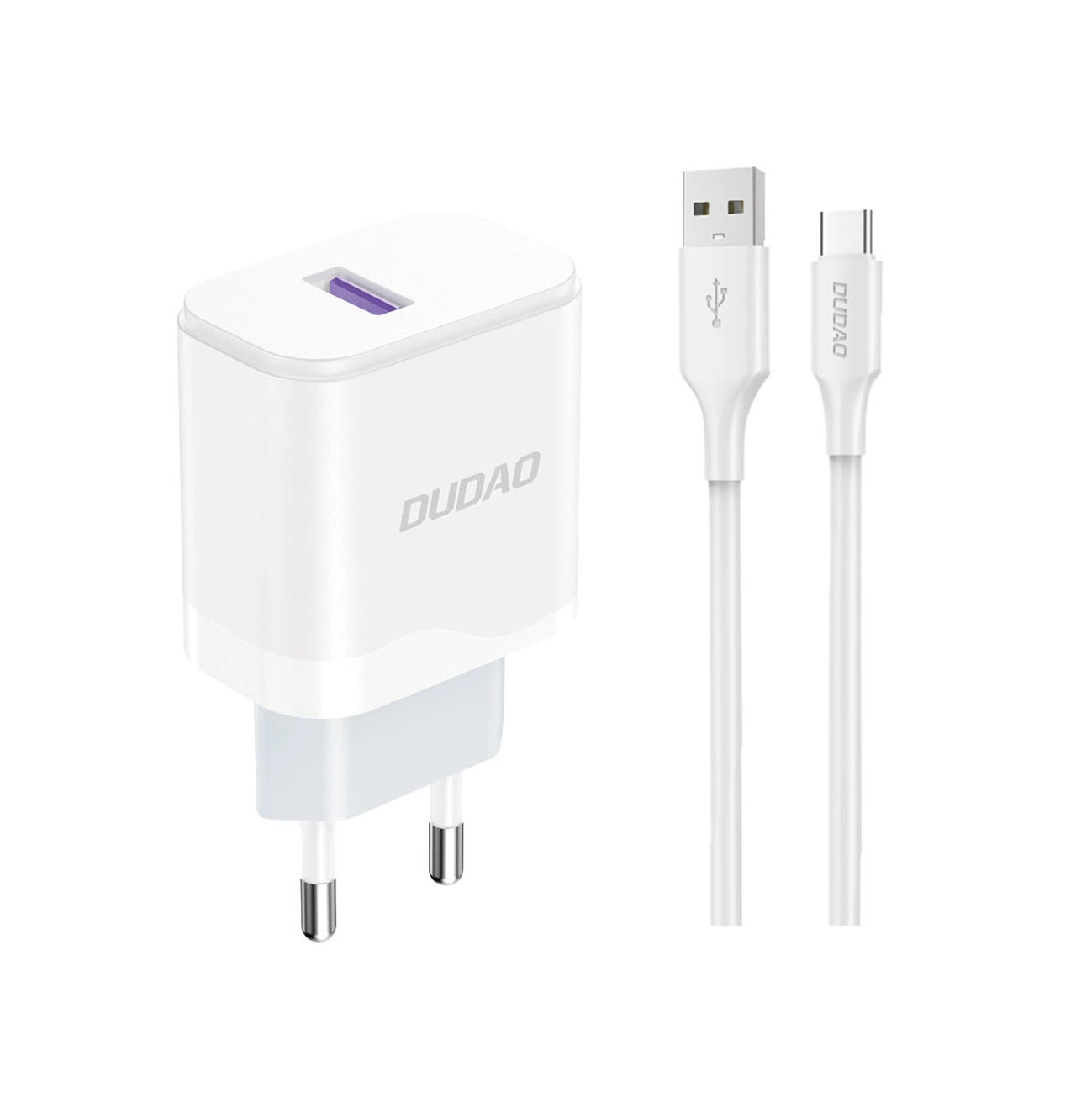 Hálózati töltő USB-C kábellel Dudao A20EU, 18W, 3A, 1 x USB-A, Fehér