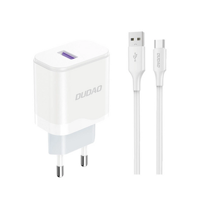 Hálózati töltő USB-C kábellel Dudao A20EU, 18W, 3A, 1 x USB-A, Fehér