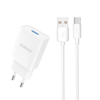 Hálózati töltő USB-C kábellel Dudao A4EU, 10W, 2.1A, 1 x USB-A, Fehér