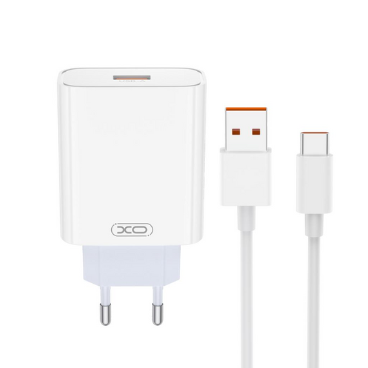 Hálózati töltő USB-C kábellel XO Design L164, 30W, 1 x USB-A, Fehér