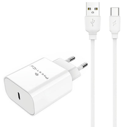 Hálózati töltő USB-C kábellel Prestico F15S-C, 30W, 3A, 1 x USB-C, Fehér