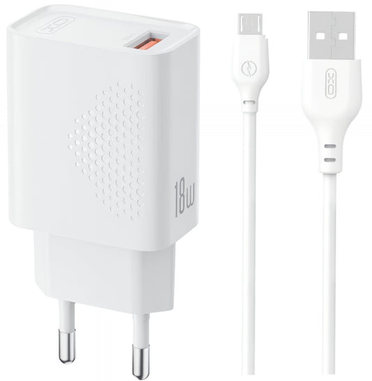 Hálózati töltő microUSB kábellel XO Design L159, 18W, 3A, 1 x USB-A, Fehér