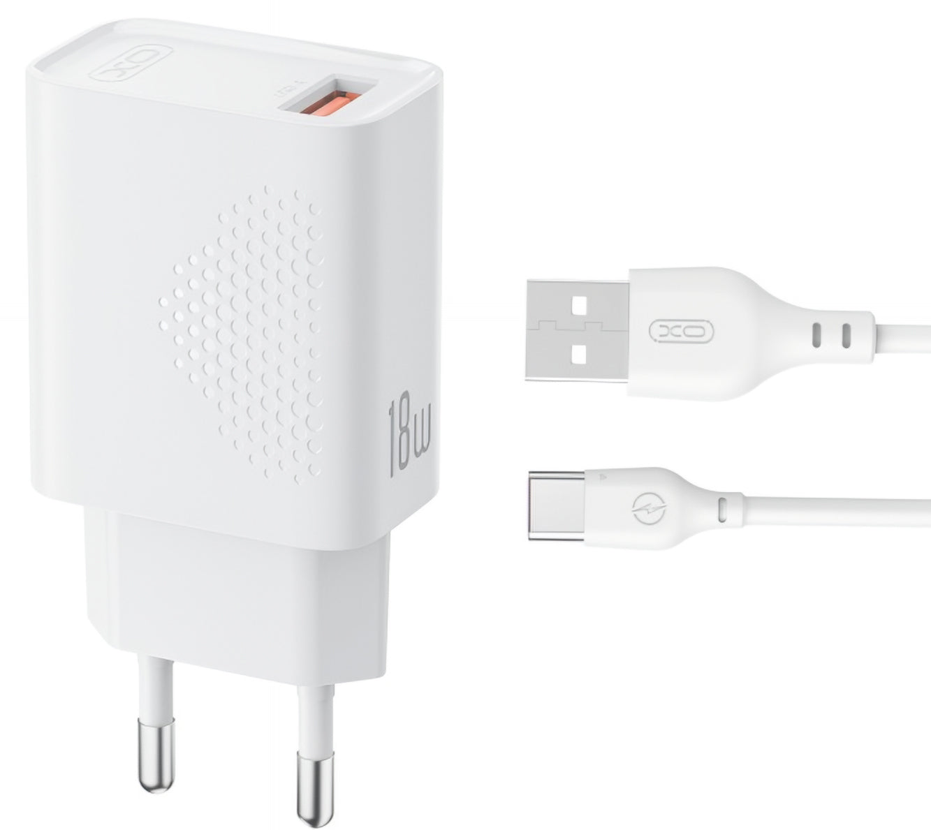 Hálózati töltő USB-C kábellel XO Design L159, 18W, 3A, 1 x USB-A, Fehér
