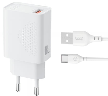 Hálózati töltő USB-C kábellel XO Design L159, 18W, 3A, 1 x USB-A, Fehér