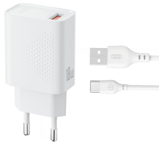 Hálózati töltő USB-C kábellel XO Design L159, 18W, 3A, 1 x USB-A, Fehér
