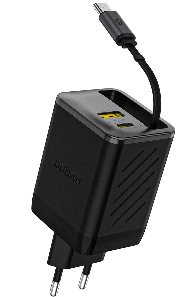 Dudao A67EU USB-C kábelhálózati töltő, 67W, 3.35A, 1 x USB-A - 1 x USB-C, Fekete