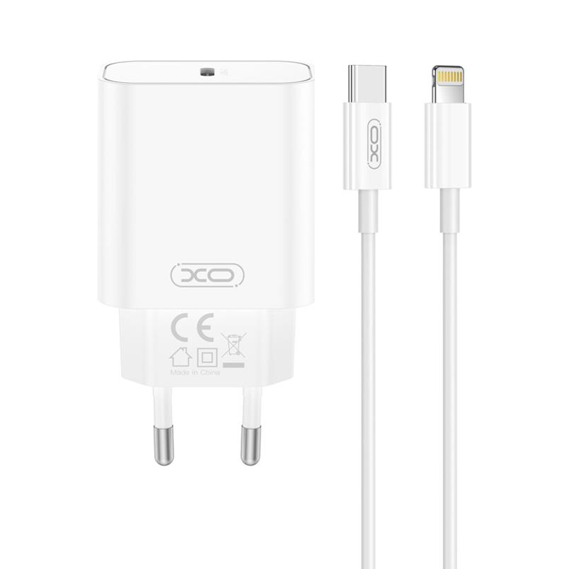 XO Design CE32 Lightning kábeles hálózati töltő, 20W, 3A, 1 x USB-C, Fehér