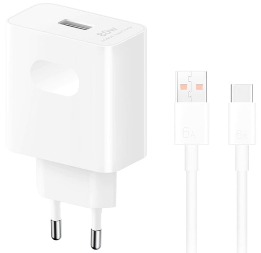 Honor hálózati töltő USB-C kábellel, 80W, 1 x USB-A, fehér