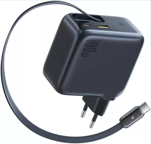 Baseus EnerCore CJ11 USB-C kábelhálózati töltő, 100W, 1 x USB-A - 2 x USB-C, Fekete E0120M00