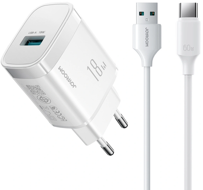 Joyroom JR-TF4 USB-C kábeles hálózati töltő, 18W, 3A, 1 x USB-A, Fehér